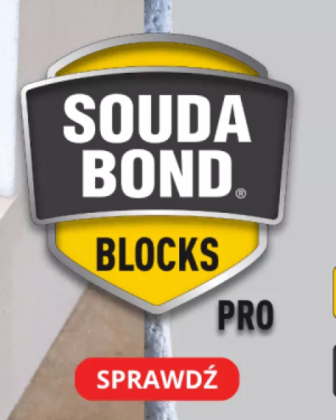 Baner reklamowy cienkowarstwowego kleju murarskiego Soudal Soudabond Blocks Pro do pustaków ceramicznych
